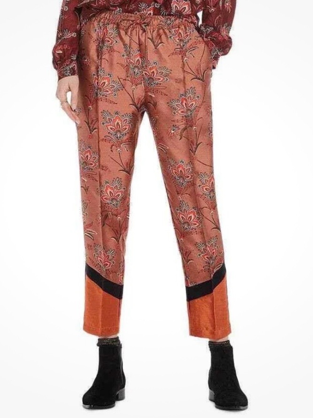 The Peaks Oriental print Pants Pull on Side stripe Drawstring Women’s XS Modern - Picture 14 of 14